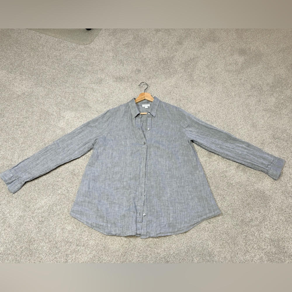 J. Jill Women’s Gray Love Linen Button Down Shirt Long Sleeve Size S Beach - Picture 4 of 9